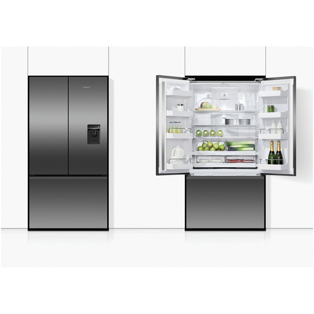 Fisher And Paykel RF540ANUB6 Series 7 Freestanding Plumbed-In American Fridge Freezer Stainless Steel Black Steel