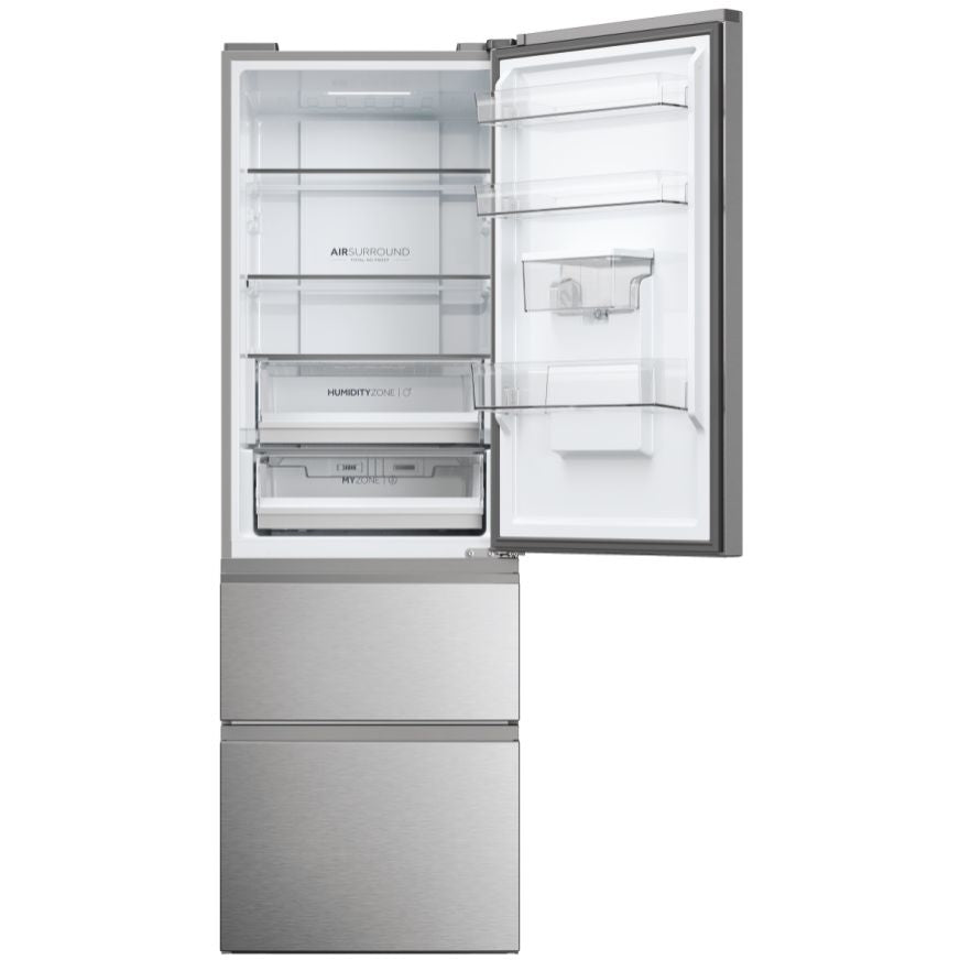 Haier 3D 60 Series 5 HTW5618EWMG Wifi Connected Total No Frost Freestanding Fridge Freezer - Stainless Steel - E Rated