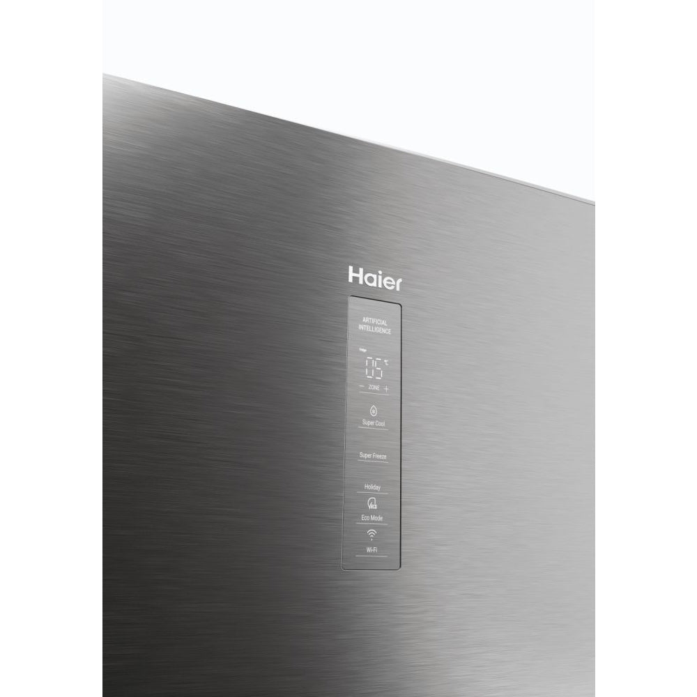 Haier 3D 60 Series 5 HTW5618EWMG Wifi Connected Total No Frost Freestanding Fridge Freezer - Stainless Steel - E Rated