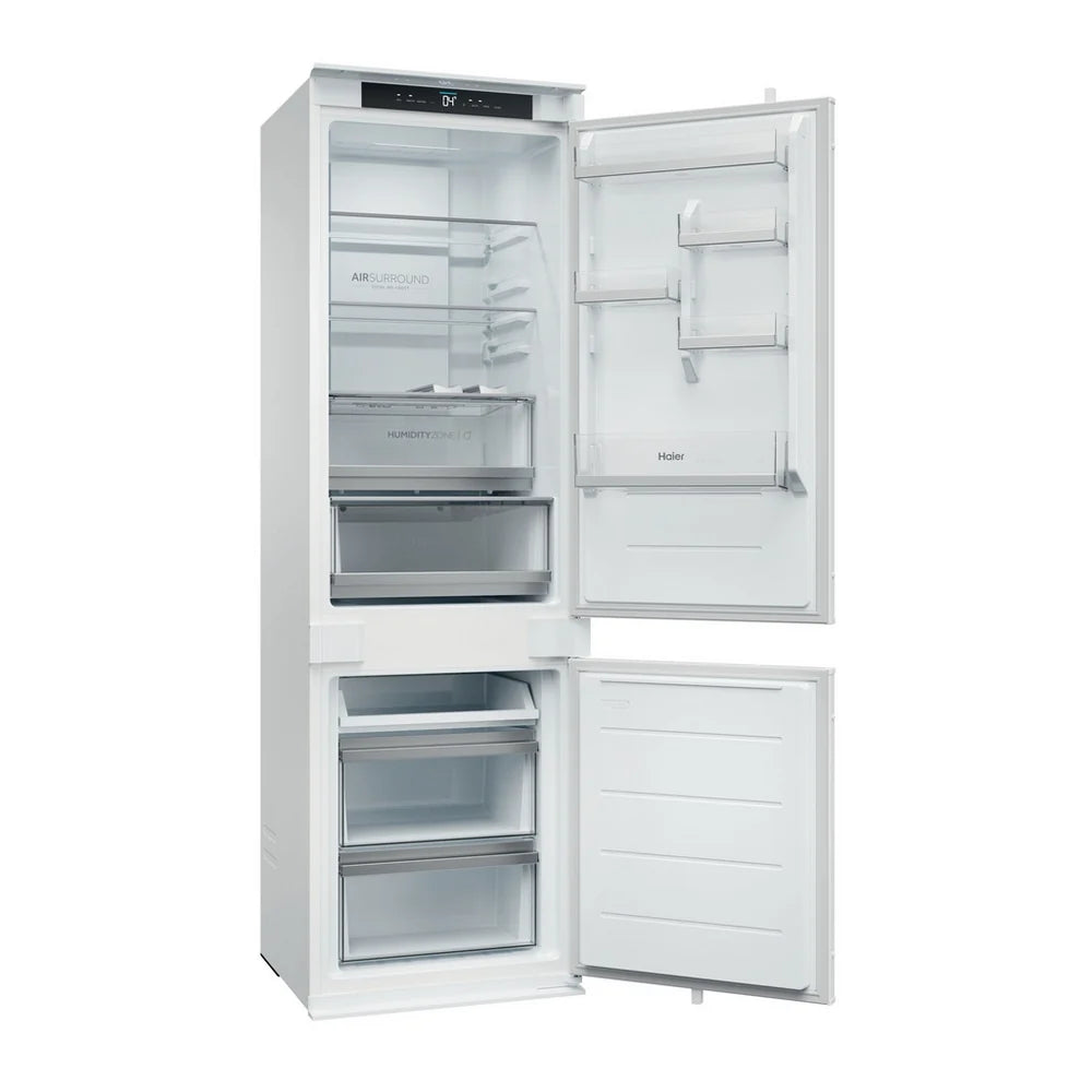 Haier HBQW5518EK-UK 177cm 70/30 Integrated Total No Frost Fridge Freezer with Sliding Door Hinge White - E Rated