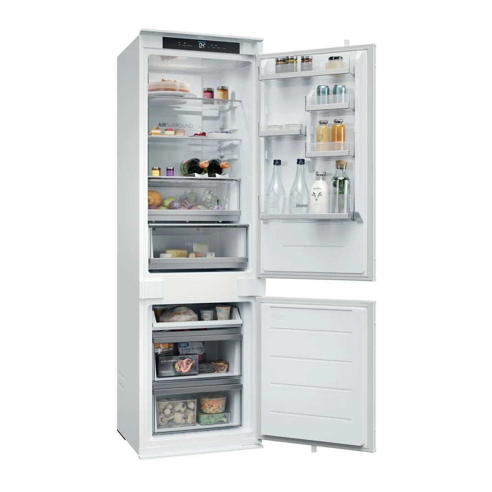 Haier HBQW5518EK-UK 177cm 70/30 Integrated Total No Frost Fridge Freezer with Sliding Door Hinge White - E Rated