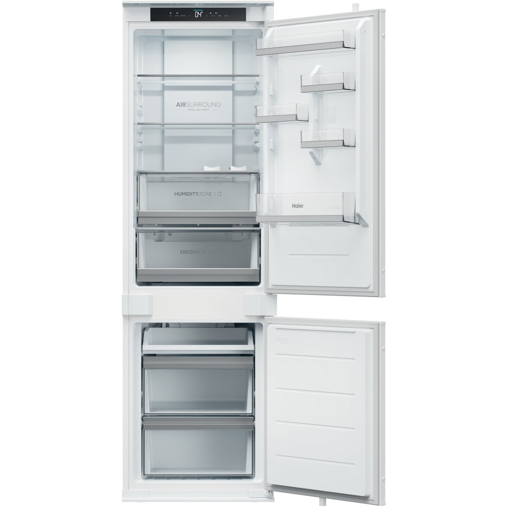 Haier HBQW5518EK-UK 177cm 70/30 Integrated Total No Frost Fridge Freezer with Sliding Door Hinge White - E Rated