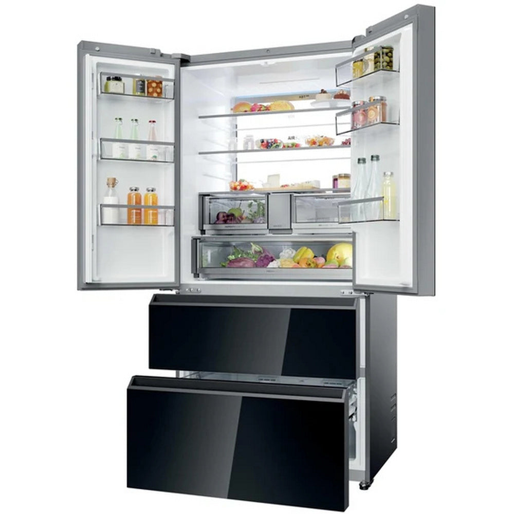 Haier Series 7 HFR79F19DFGB Total No Frost Freestanding American Fridge Freezer Black Glass