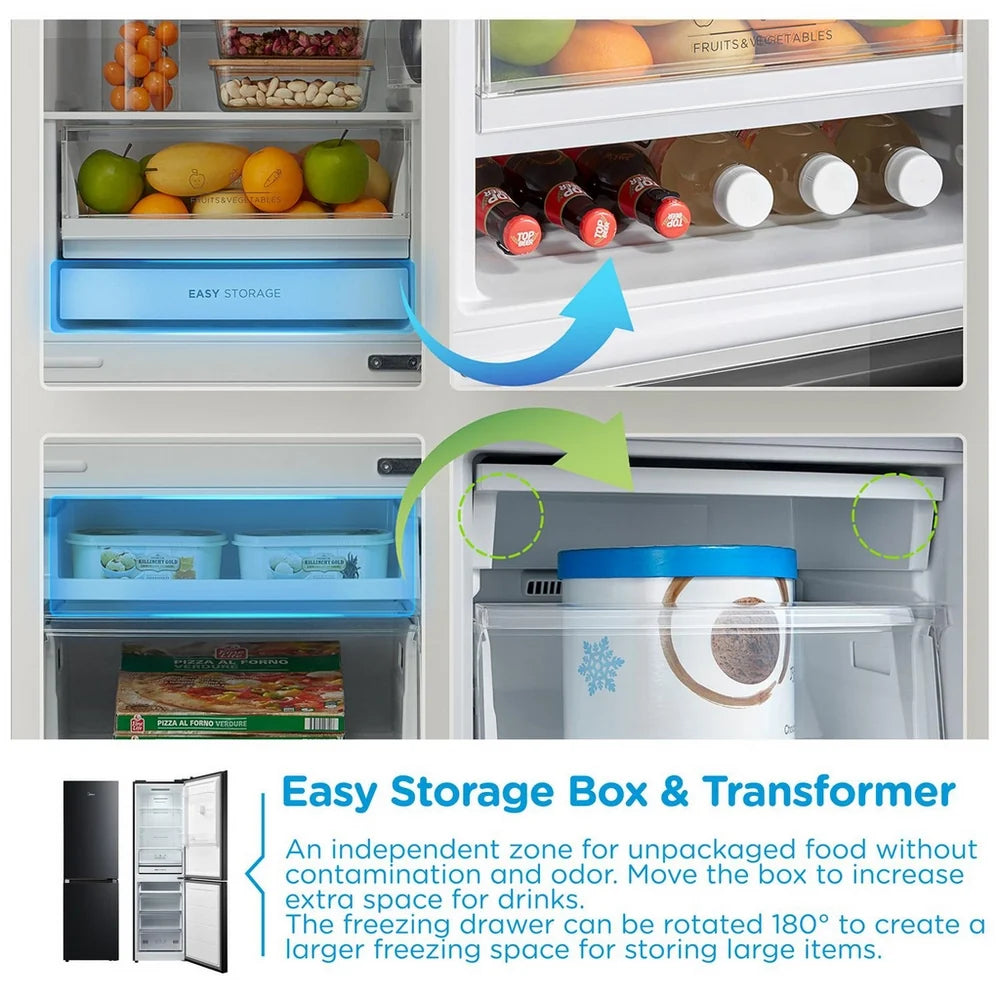 Midea MDRB379FGD30 60/40 Freestanding Total No Frost Fridge Freezer - Black